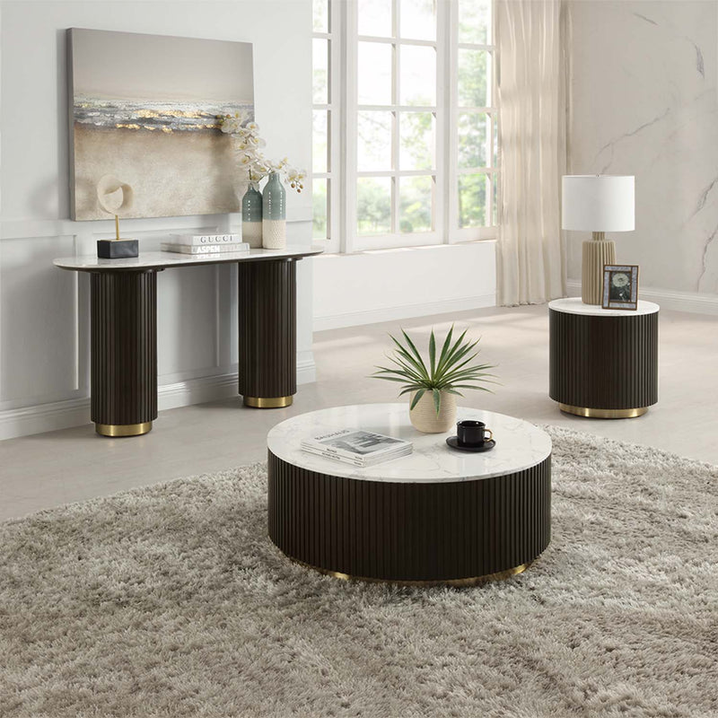 Clayten 55" Sofa Table, White Natural Marble Top & Espreeso Finish Acme