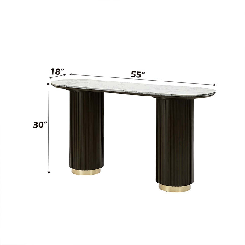 Clayten 55" Sofa Table, White Natural Marble Top & Espreeso Finish Acme