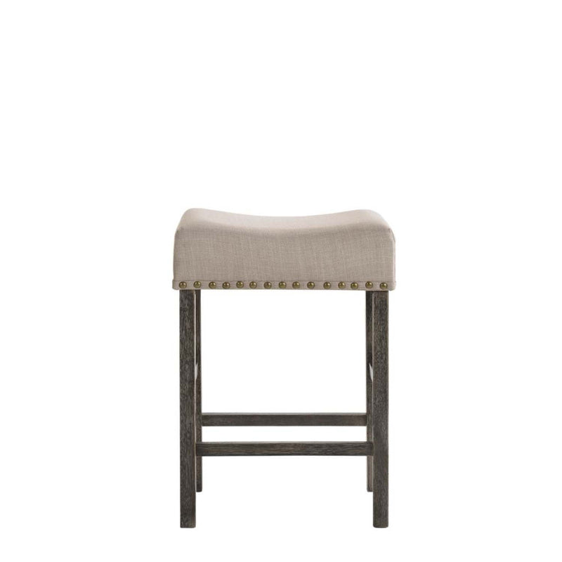 Martha II Counter Height Stool 2Pc, Tan Linen & Weathered Gray Finish Acme