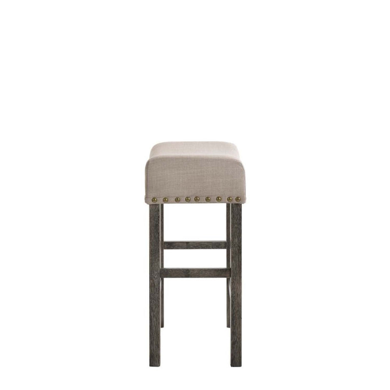 Martha II Counter Height Stool 2Pc, Tan Linen & Weathered Gray Finish Acme