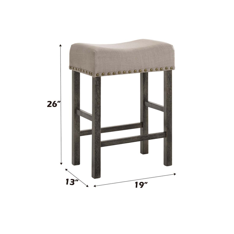 Martha II Counter Height Stool 2Pc, Tan Linen & Weathered Gray Finish Acme