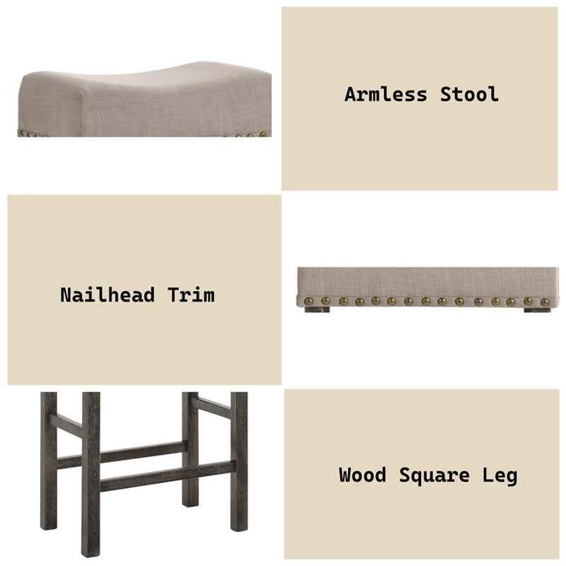 Martha II Counter Height Stool 2Pc, Tan Linen & Weathered Gray Finish Acme