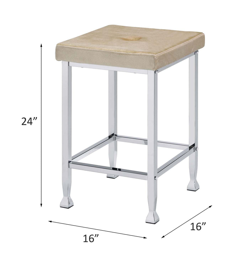 Raine Counter Height Stool 2Pc, Beige Velvet & Chrome Finish Acme