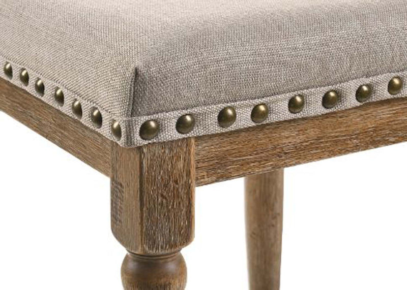 Farsiris Counter Height Stool 2Pc, Beige Fabric & Weathered Oak Finish Acme
