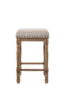 Farsiris Counter Height Stool 2Pc, Beige Fabric & Weathered Oak Finish Acme