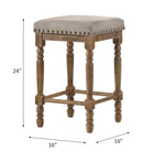 Farsiris Counter Height Stool 2Pc, Beige Fabric & Weathered Oak Finish Acme