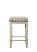 Tasnim Counter Height Stool 2Pc, Tan Fabric & Antique White Finish Acme
