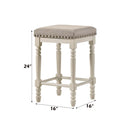 Tasnim Counter Height Stool 2Pc, Tan Fabric & Antique White Finish Acme