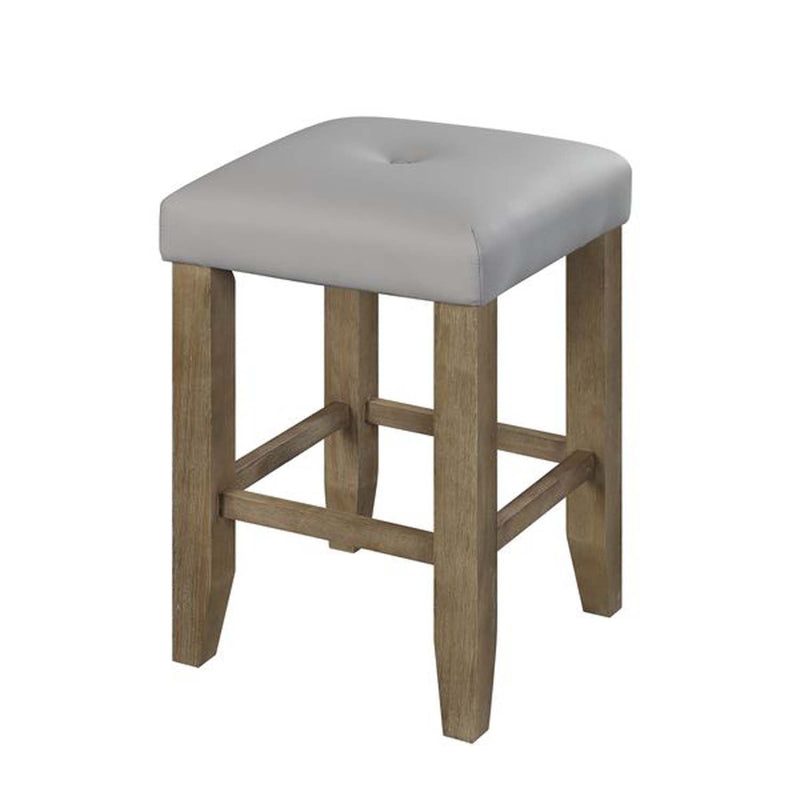 Charnell Counter Height Stool 2Pc, Gray Faux Leather & Oak Finish Acme
