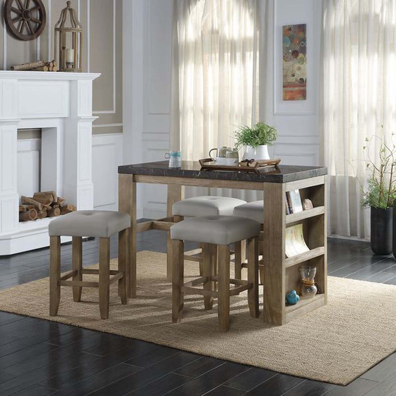 Charnell Counter Height Stool 2Pc, Gray Faux Leather & Oak Finish Acme