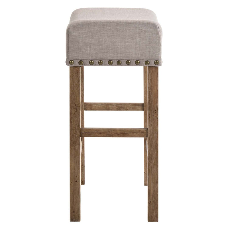 Martha II Counter Height Stool 2Pc, Tan Linen & Weathered Oak Finish Acme