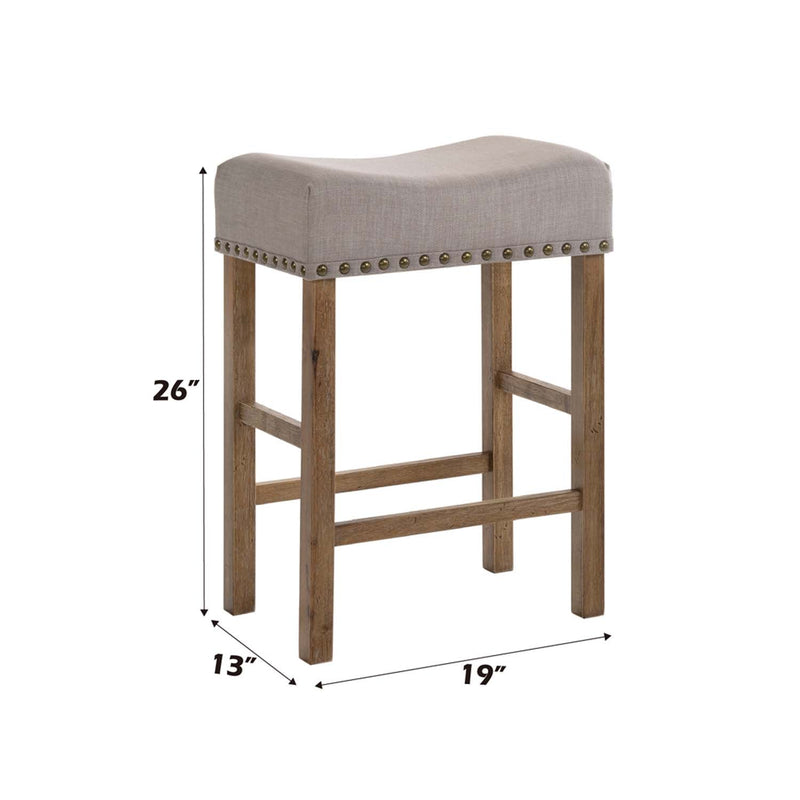 Martha II Counter Height Stool 2Pc, Tan Linen & Weathered Oak Finish Acme