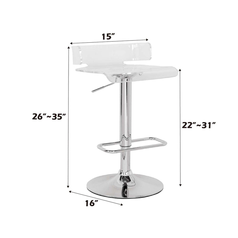 Rania Adjustable Stool w/Swivel, Clear & Chrome Finish Acme