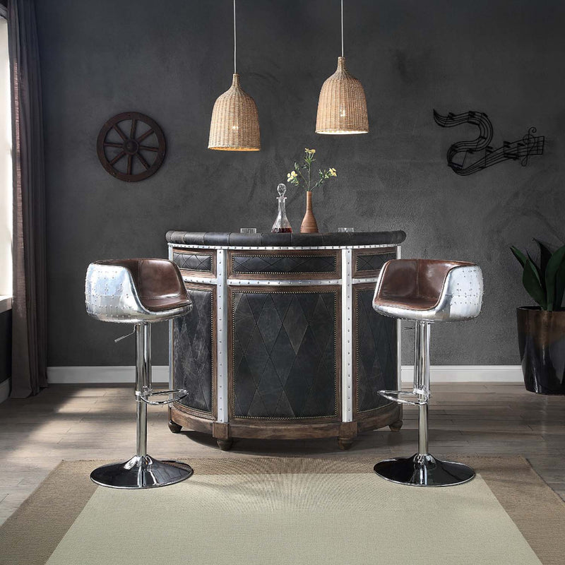 Brancaster Adjustable Stool w/Swivel, Vintage Brown Top Grain Leather Acme