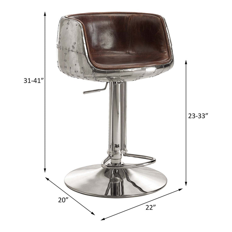 Brancaster Adjustable Stool w/Swivel, Vintage Brown Top Grain Leather Acme
