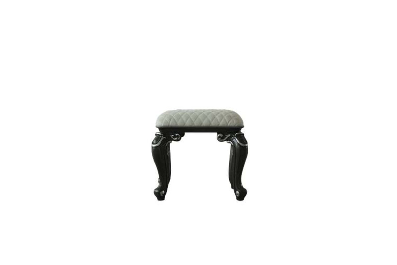 House Delphine Stool, Ivory Fabric & Charcoal Finish Acme