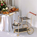 Lacy Serving Cart, Black Glass & Gold Plated Finish Acme
