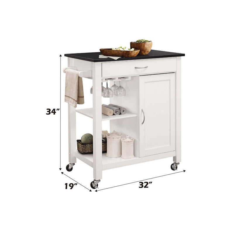 Ottawa Kitchen Cart, Black Wooden Top & White Finish Acme
