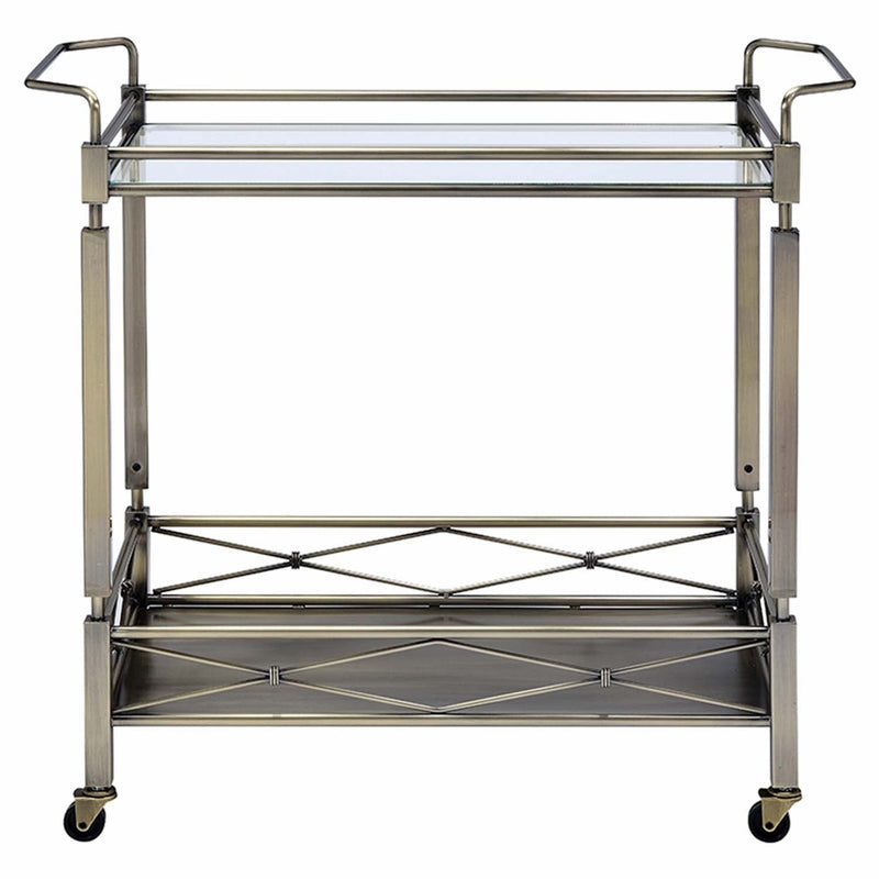 Matiesen Serving Cart, Clear Glass & Antique Gold Finish Acme