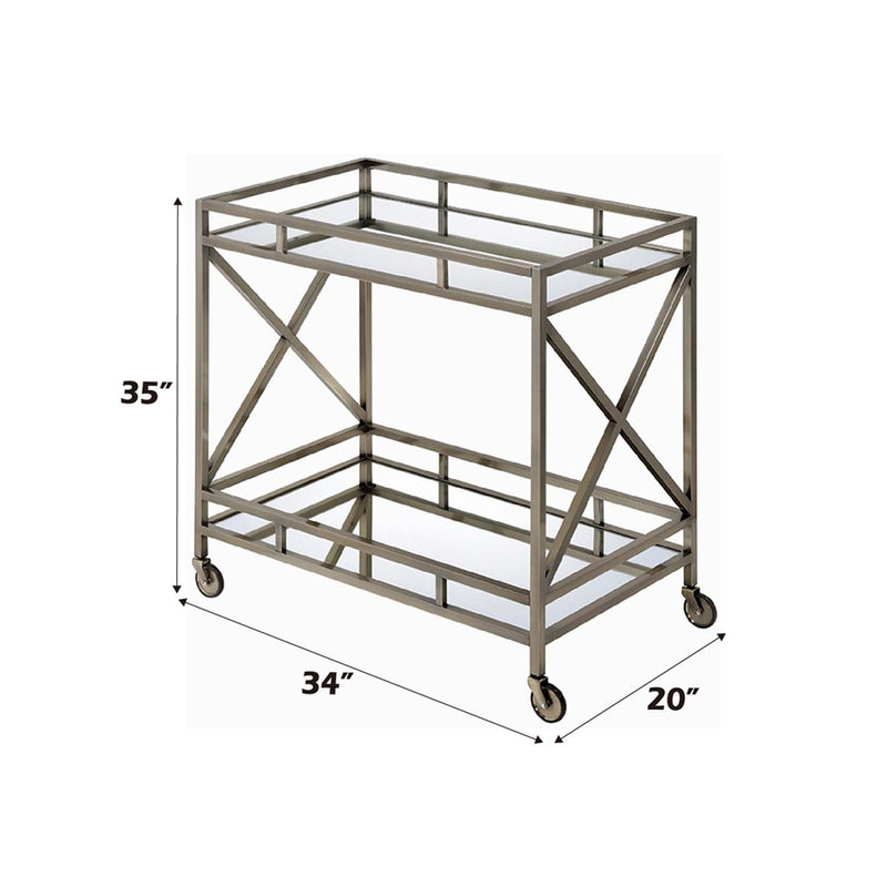 Kristensen Serving Cart, Mirrored & Antique Gold Finish Acme