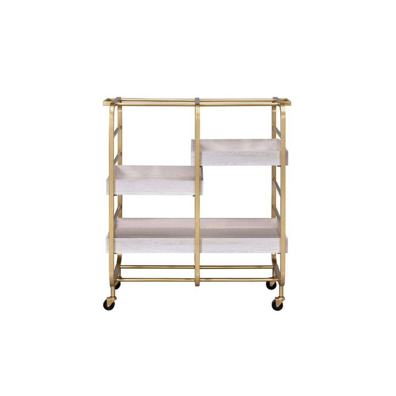Vorrik Serving Cart, Gold & White Washed Finish Acme