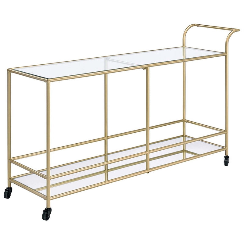 Kenda Serving Cart, Clear Glass, Mirrored & Gold Finish Acme