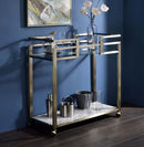 Neilo Serving Cart, Clear Glass, Faux Marble Top & Wire Brass Finish Acme