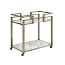 Neilo Serving Cart, Clear Glass, Faux Marble Top & Wire Brass Finish Acme
