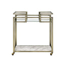 Neilo Serving Cart, Clear Glass, Faux Marble Top & Wire Brass Finish Acme