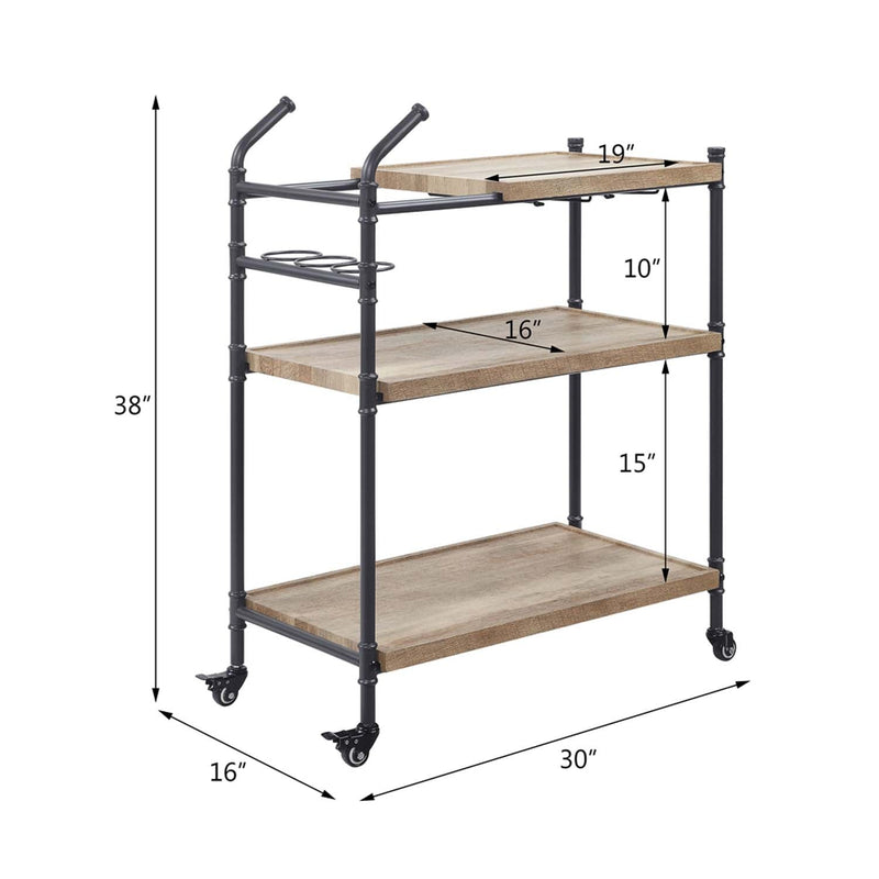 Brantley Serving Cart, Oak & Sandy Black Finish Acme
