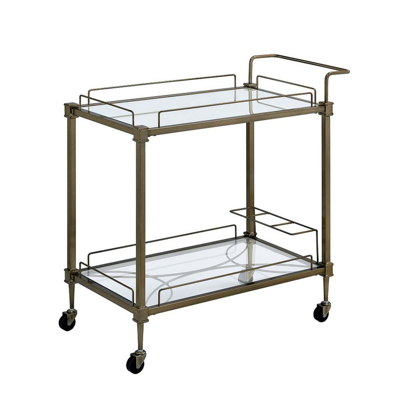 Aditya Serving Cart, Mirrored & Antique Brass Finish Acme