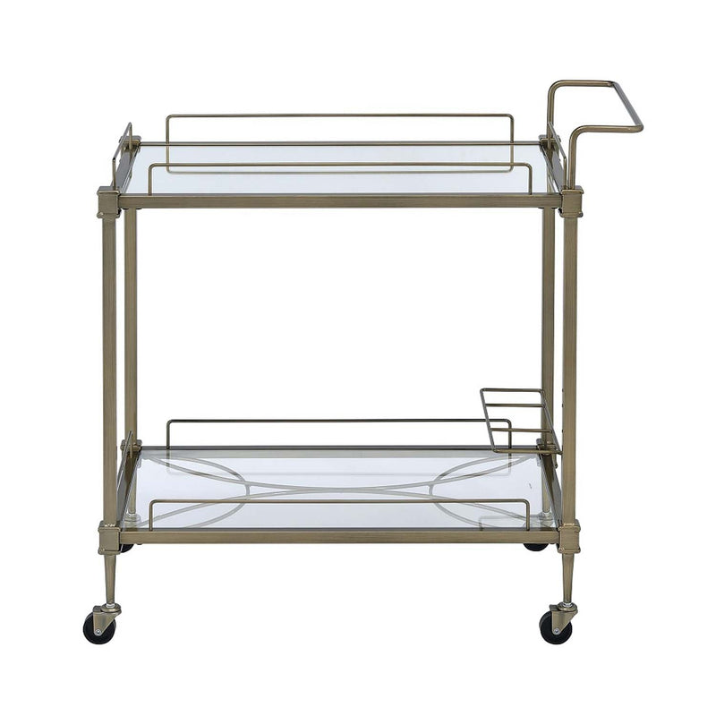 Aditya Serving Cart, Mirrored & Antique Brass Finish Acme