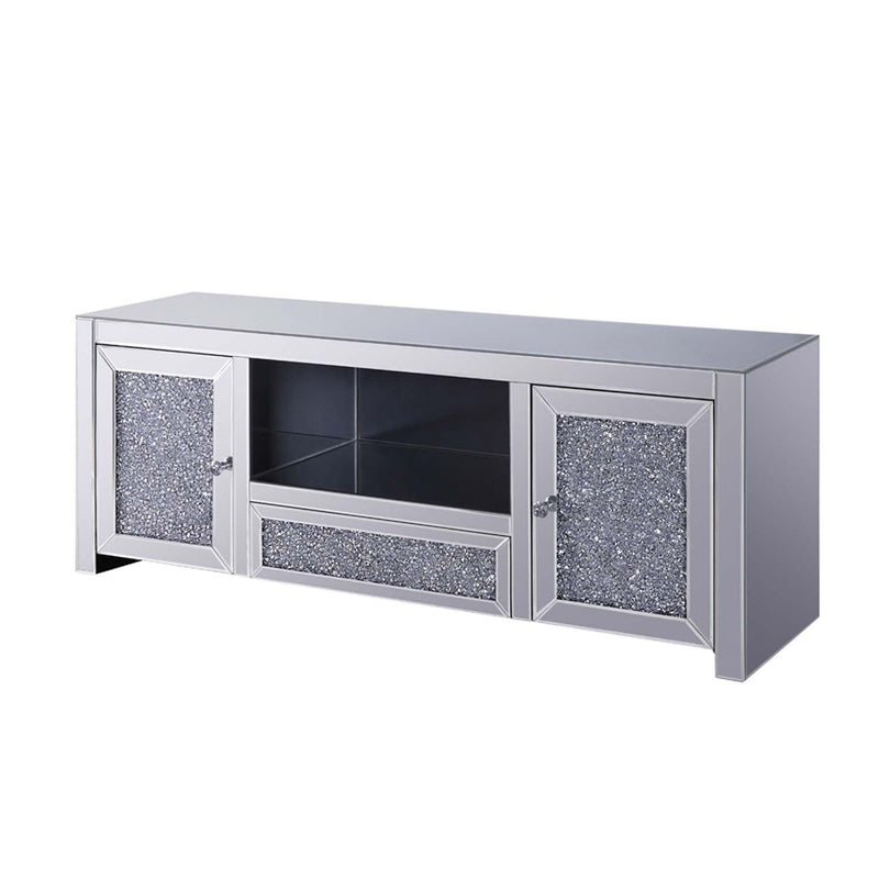 Noralie  59" TV Stand, Mirrored & Faux Diamonds Acme