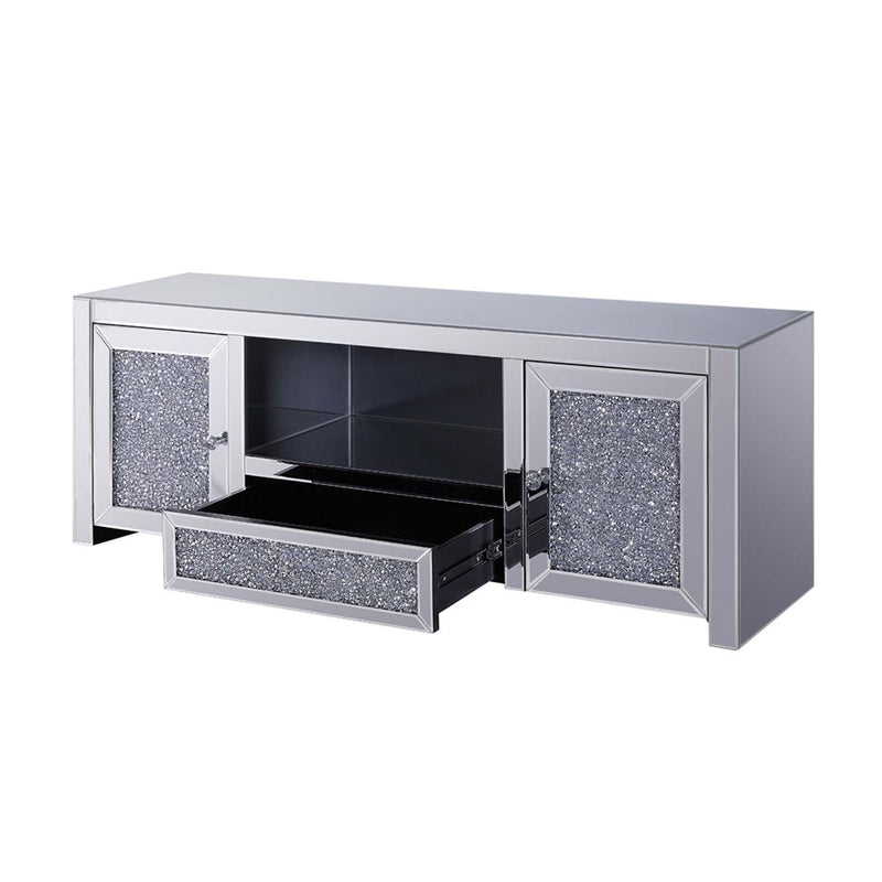 Noralie  59" TV Stand, Mirrored & Faux Diamonds Acme