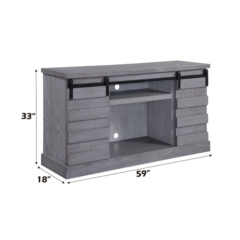 Amrita  59" TV Stand w/Fireplace, Gray Oak Finish Acme