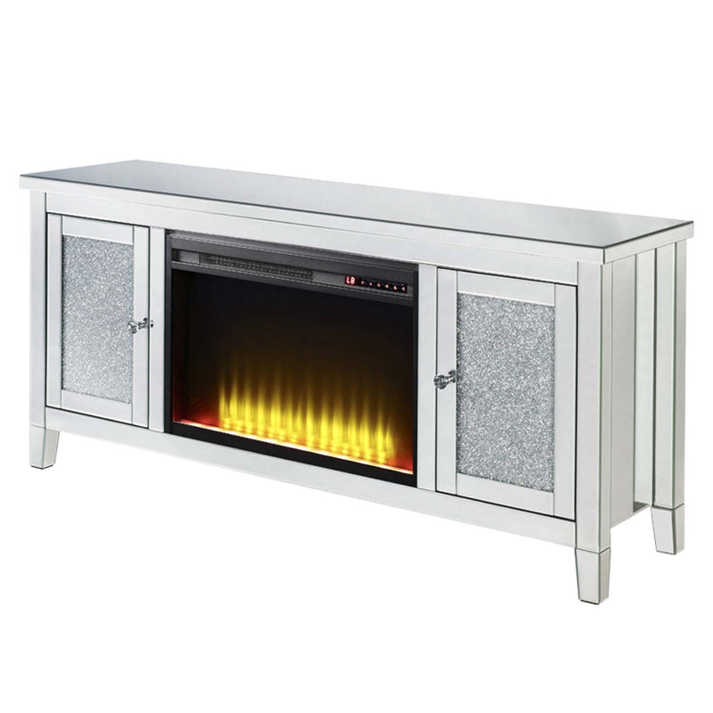 Noralie  59" TV Stand w/Fireplace, Mirrored & Faux Diamonds Acme