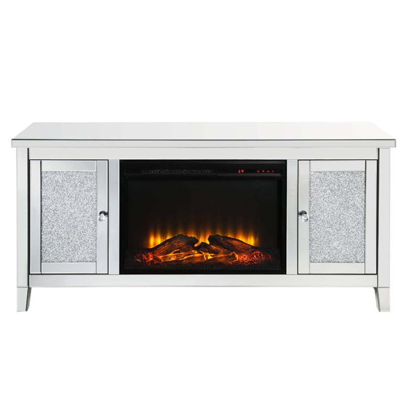 Noralie  59" TV Stand w/Fireplace, Mirrored & Faux Diamonds Acme