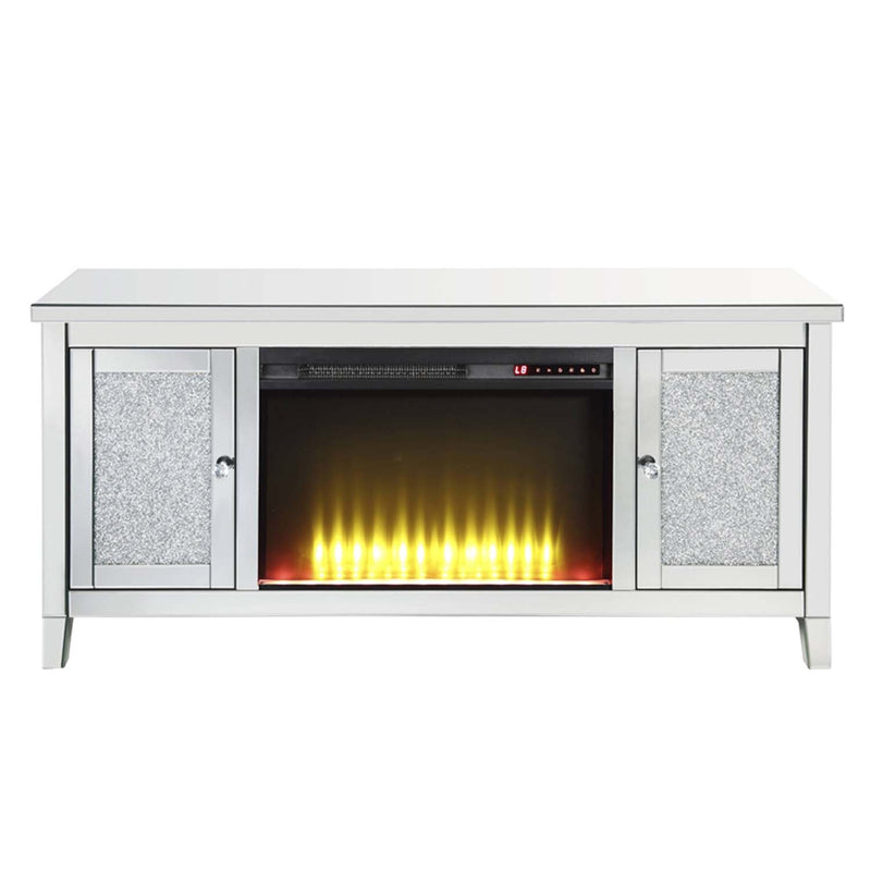 Noralie  59" TV Stand w/Fireplace, Mirrored & Faux Diamonds Acme