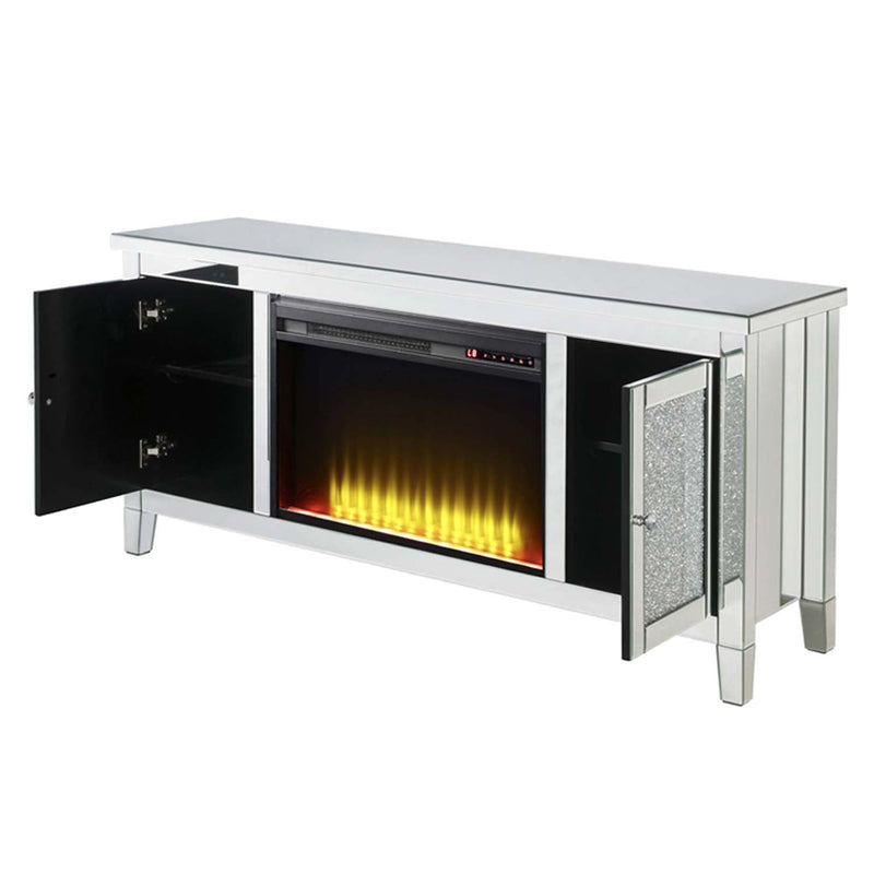 Noralie  59" TV Stand w/Fireplace, Mirrored & Faux Diamonds Acme