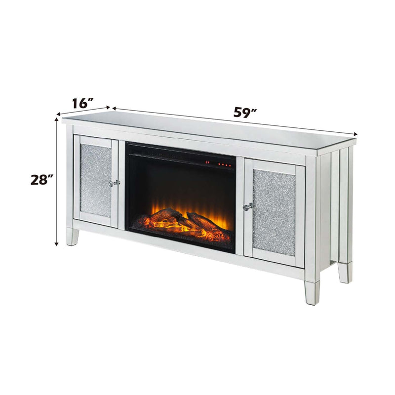 Noralie  59" TV Stand w/Fireplace, Mirrored & Faux Diamonds Acme