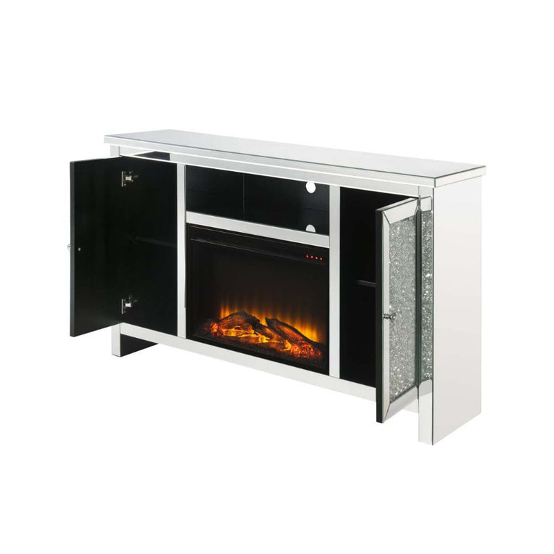 Noralie  59" TV Stand w/Fireplace, Mirrored & Faux Diamonds Acme