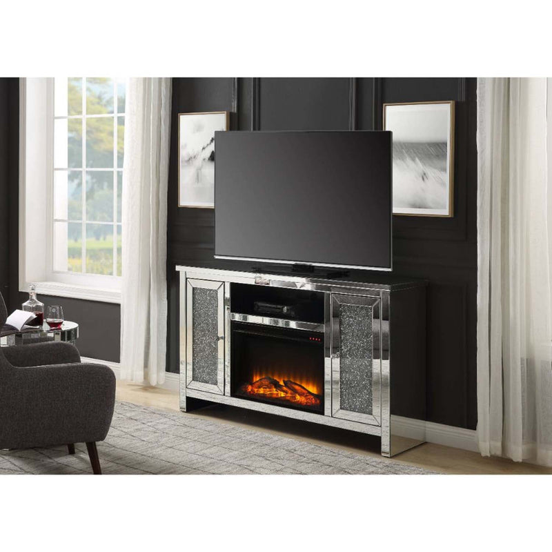 Noralie  59" TV Stand w/Fireplace, Mirrored & Faux Diamonds Acme