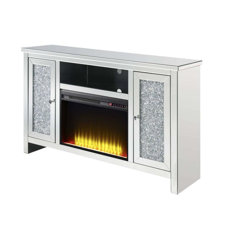 Noralie  59" TV Stand w/Fireplace, Mirrored & Faux Diamonds Acme