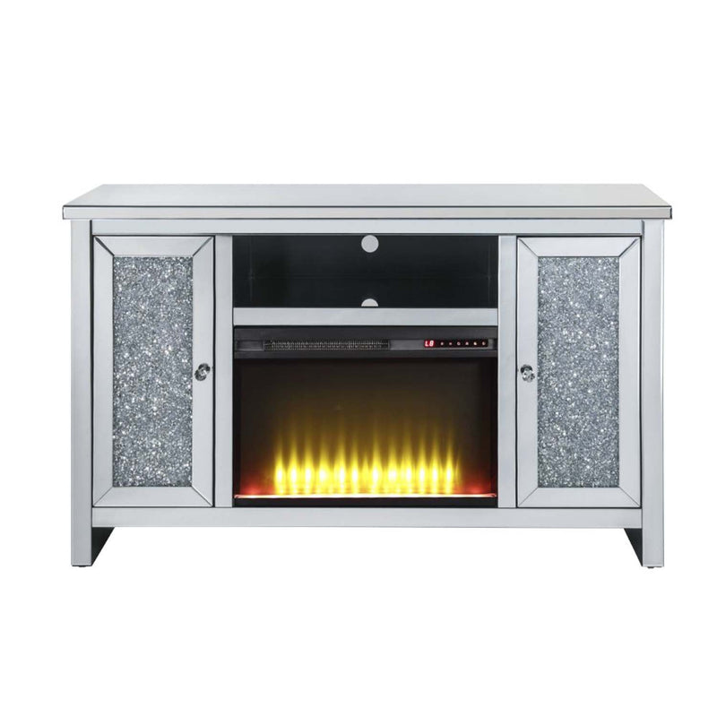 Noralie  59" TV Stand w/Fireplace, Mirrored & Faux Diamonds Acme