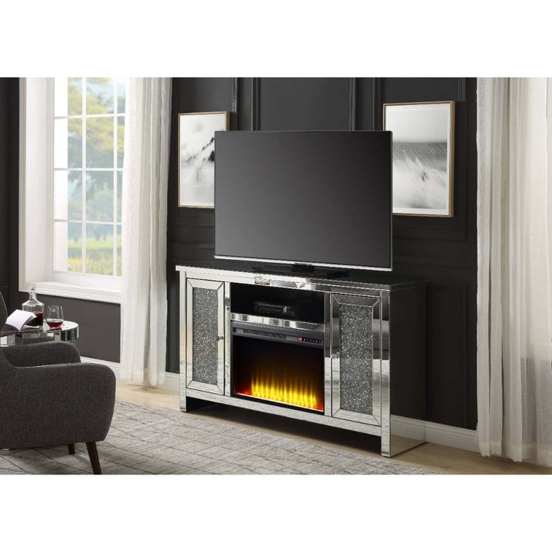 Noralie  59" TV Stand w/Fireplace, Mirrored & Faux Diamonds Acme