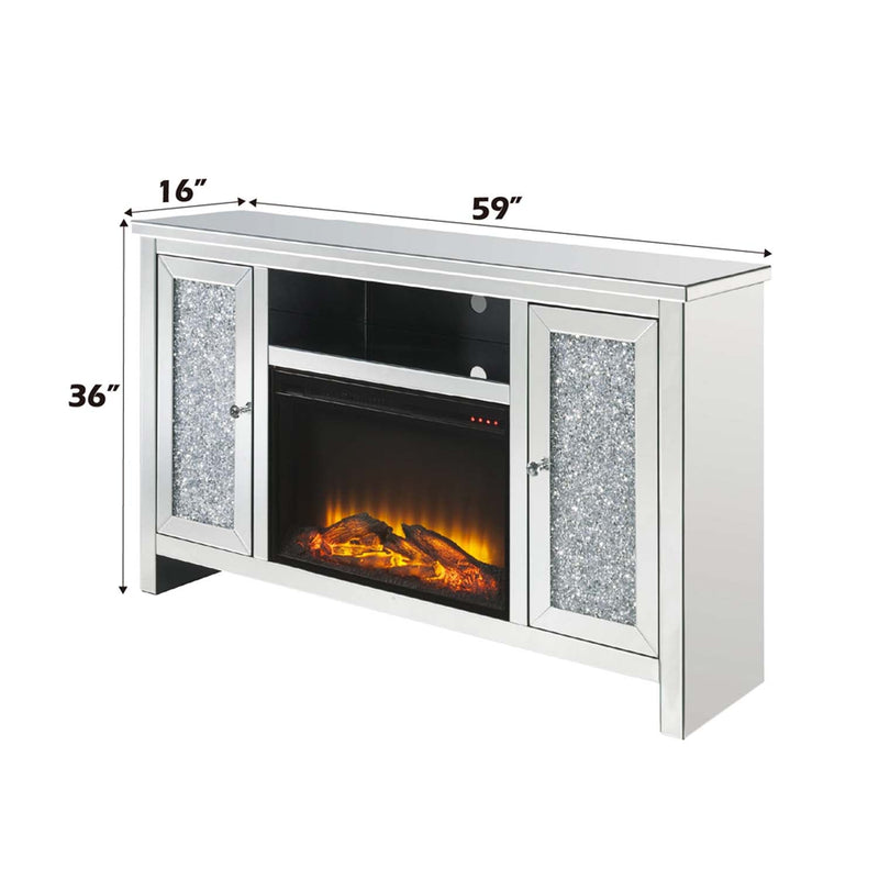 Noralie  59" TV Stand w/Fireplace, Mirrored & Faux Diamonds Acme