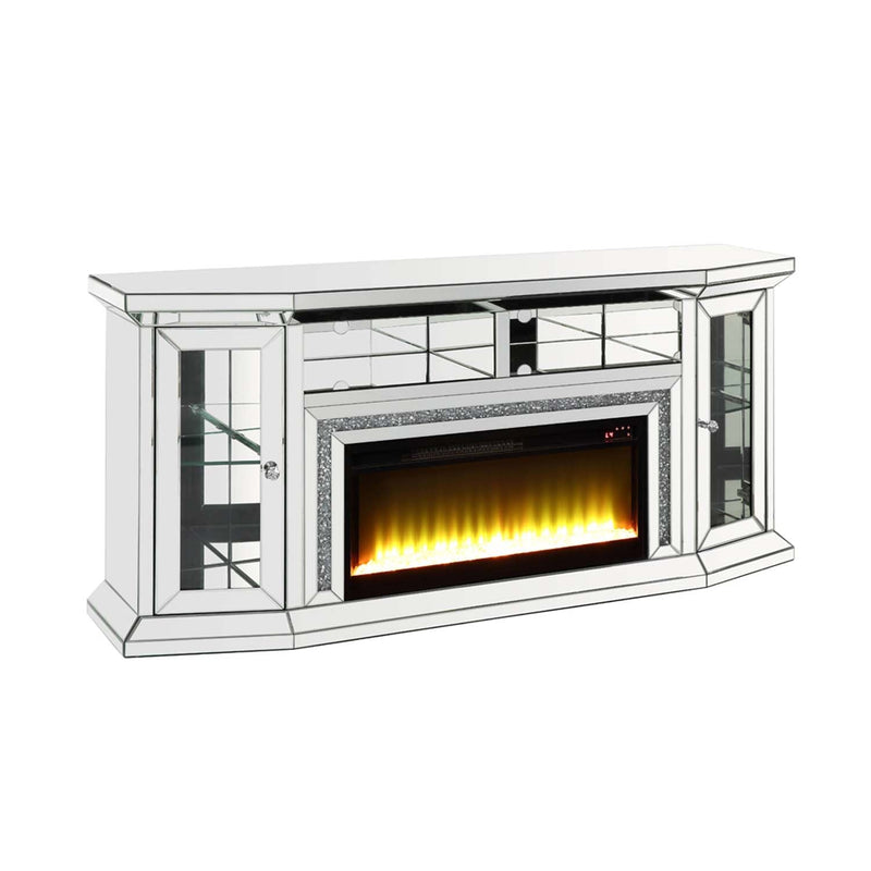 Noralie  67" TV Stand w/Fireplace & Led, Mirrored & Faux Diamonds Acme