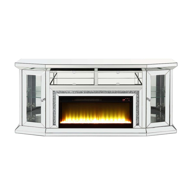 Noralie  67" TV Stand w/Fireplace & Led, Mirrored & Faux Diamonds Acme