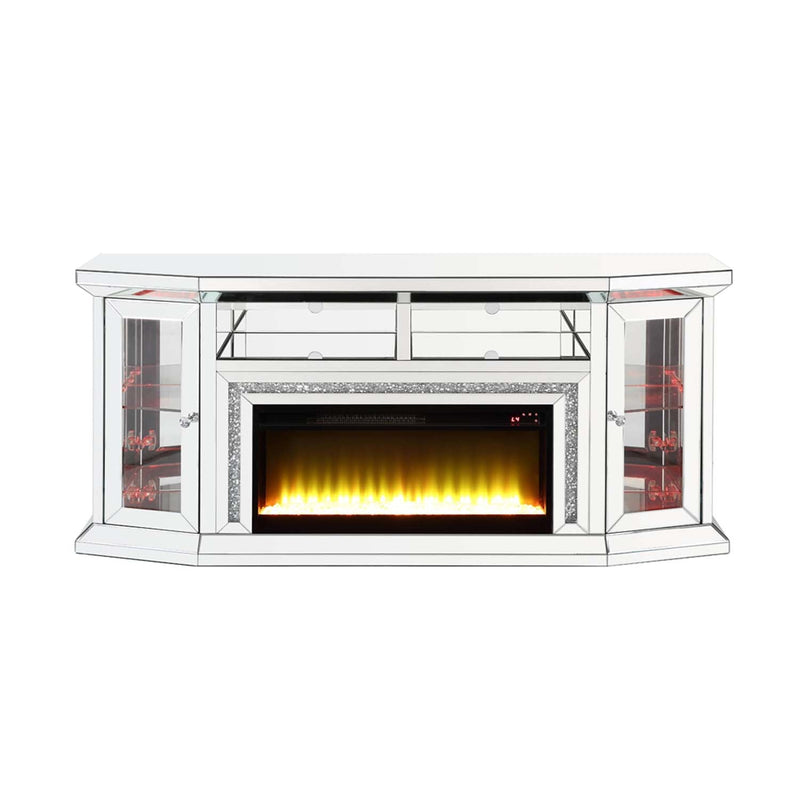 Noralie  67" TV Stand w/Fireplace & Led, Mirrored & Faux Diamonds Acme