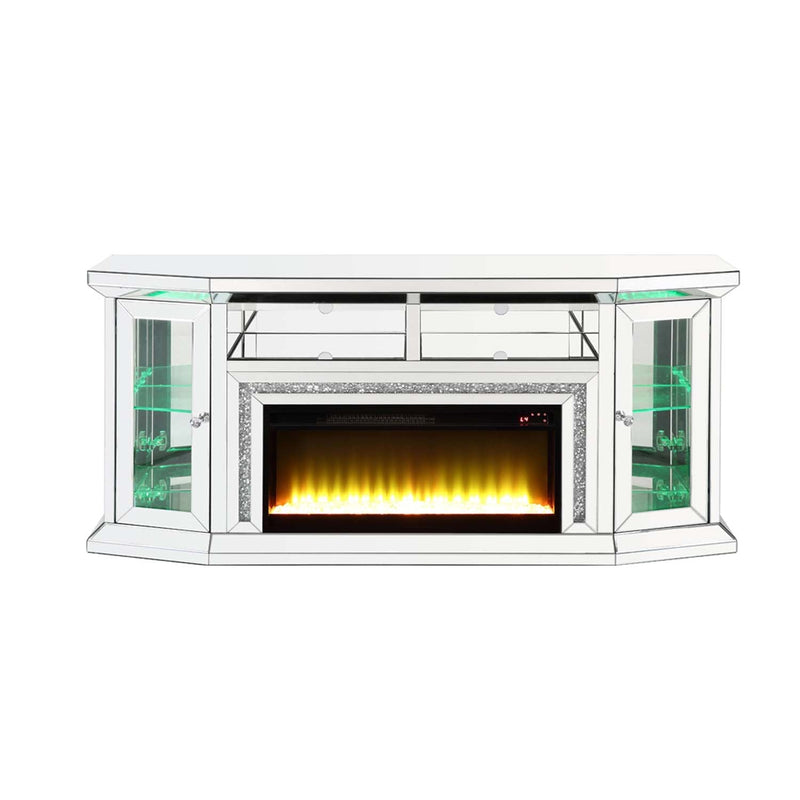 Noralie  67" TV Stand w/Fireplace & Led, Mirrored & Faux Diamonds Acme